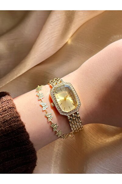 D&Z ACCESSORİES Gold Vintage Görünümlü Dikdörtgen Kasa Kadın Kol Saati | Old ...