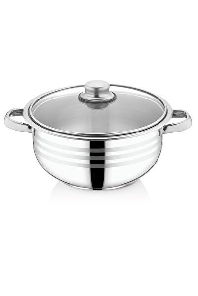 SAFLON قدر عميق من الفولاذ من بيستينوكس مقاس 28×16 سم مع مقبض وغطاء زجاجي - س...