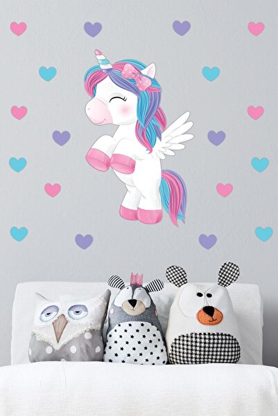 Tilki Dünyası Autocolant de perete pentru camera copiilor cu unicorn și inimi...