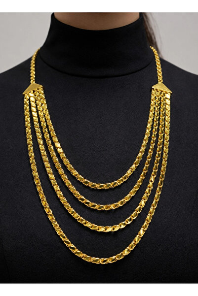 REDMOON GOLD 14 Ayar Altın 4 Sıra Pullu Kolye