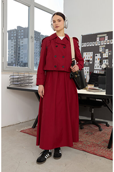 Fatma Atasoy Pileli Bordo Trenç Etek