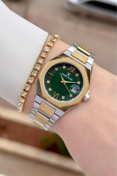 Daniel Klein Gold Metallic Green Color 2 Year Warranty 30 mm Women Wrist Watc...