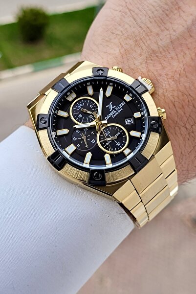 Daniel Klein 45 mm Functional Men's Wristwatch with Black Dial and Gold Color...