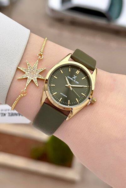 Daniel Klein Case Gold Cordon Green Color Women's Wristwatch and Bracelet