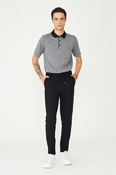 White Stone Black Modern Cut Lace-Up Smart Casual Jogger Pants