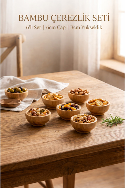 ERKUGO 6 Adet Bambu Sunum Kasesi, Çerezlik, Kase, Servis Kasesi, Sosluk, Reçe...
