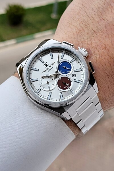 Daniel Klein ساعة يد رجالية وظيفية بحزام قابل للتعديل باللون الرمادي مقاس 44 ملم