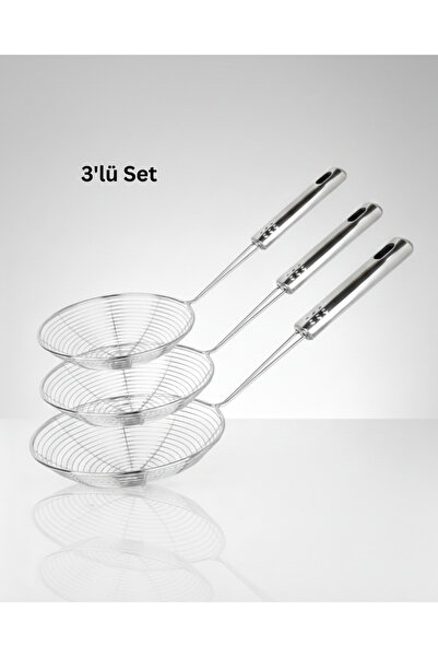 Senz Çelik Kevgir Süzgeç Patates Kızartma Süzgeci 3 lü Set