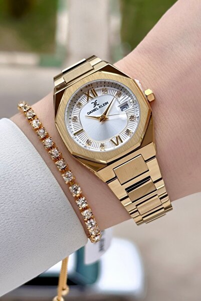 Daniel Klein Gold Color Gift Packaged 30 mm Women's Wristwatch and Bracelet