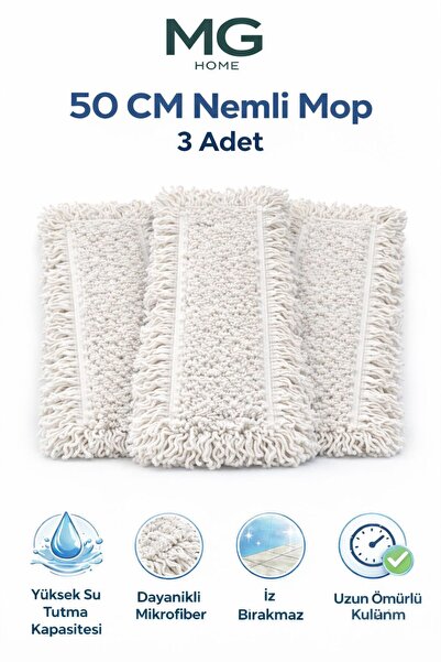 VENON 3 Adet 💙 50 Cm Beyaz Nemli Mop 💙Paspas Kuru ve Islak Kullanım💙 Nem A...