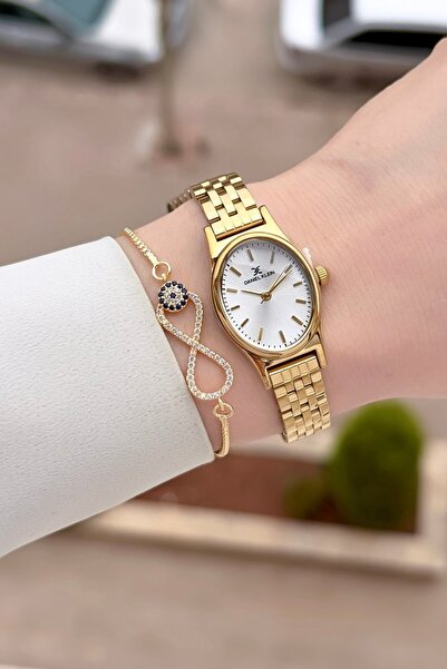 Daniel Klein ساعة يد نسائية بسوار قابل للتعديل بلون ذهبي وسوار