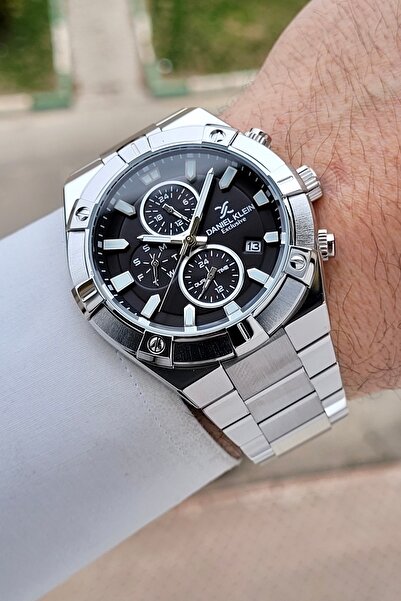 Daniel Klein Black Dial Silver Color Band 45 mm Inner Indicators Active Men's...