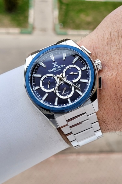 Daniel Klein Silver Navy Blue Color 44 mm Gift Boxed Inner Gauges Active Men'...