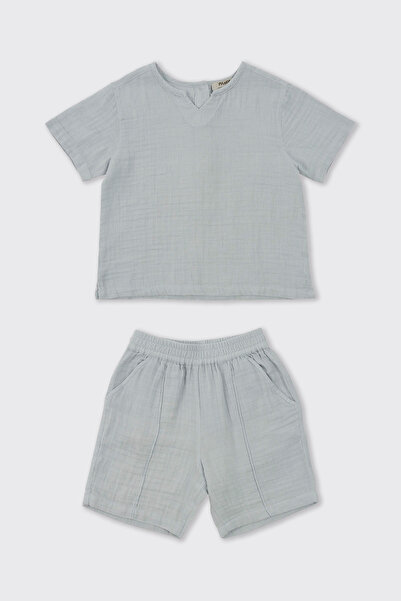 Panço Baby Boy Blue 2-Piece Muslin Set with Shorts