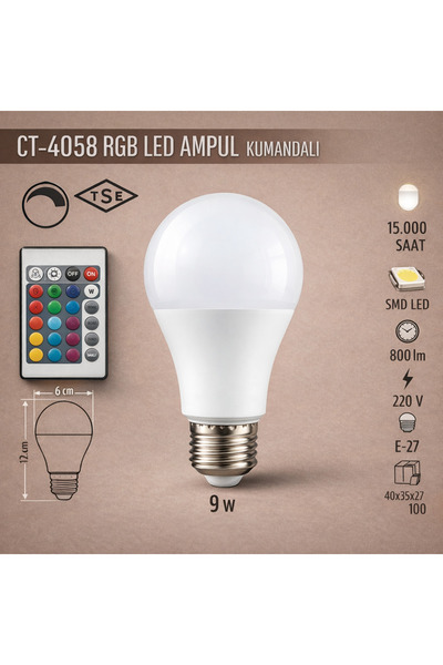 sepetra CT-4058 220 V AMBER ALEV AMPUL 3 FONKSİYONLU RGB LED AMPUL E27 Led Am...