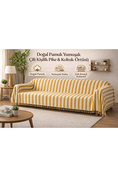 TECHTACT Doğal Pamuk, Yumuşak Çift Kişilik Pike, Koltuk Örtüsü, Çok Amaçlı Ör...