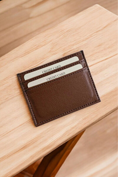 Store Taba Suni Deri Unisex 4 Kart + Para Bölmeli Minimal Kartlık