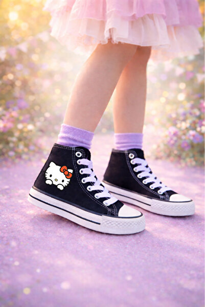LEVENT ÖZCAN Hello Kitty Baskılı Siyah Bilekli Spor Ayakkabı Çocuk Sneaker