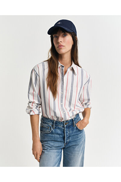 Gant Kadın Krem Relaxed Fit Klasik Yaka Çizgili Gömlek