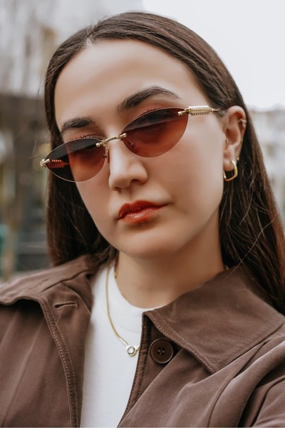 Stil Noktası Solta Frameless Brown Glass Cat Eye Sunglasses