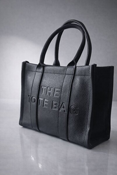 Women's Black Leather The Tote Bag Zippered Medium Hand and Shoulder Bag
