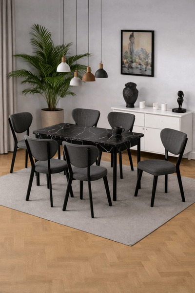 MEDA CONCEPT 6 Kişilik 80 x 130 Açılabilir Yemek Masası Takımı Elma Sandalyel...