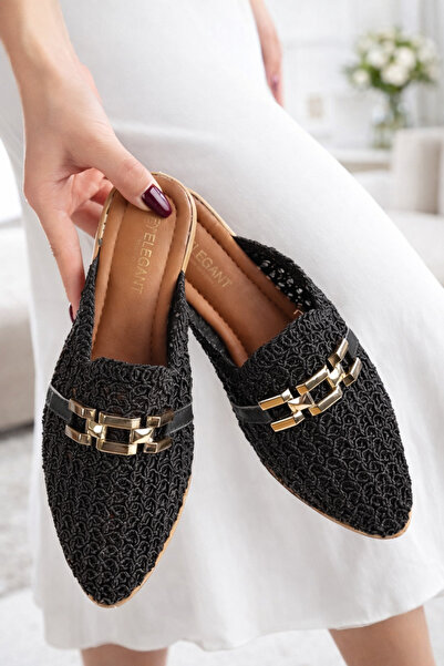 Behtah Kundura Kadın Önü Kapalı Hasır Terlik Dantel Örme Zincirli Çeyiz Günlü...