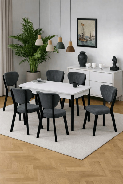 MEDA CONCEPT 6 Kişilik 80 x 130 Açılabilir Yemek Masası Takımı Elma Sandalyel...