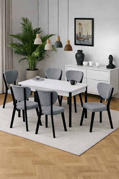 MEDA CONCEPT 6 Kişilik 80 x 130 Açılabilir Yemek Masası Takımı Elma Sandalyel...