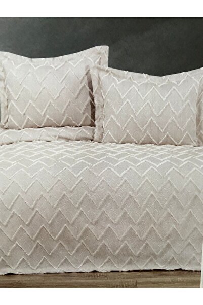 YGT Home Luisa Jakarlı Çift Kişilik Sakallı Yatak Örtüsü Takımı Krem | İskand...