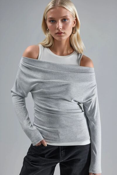 Hiccup Soft Touch Bisiklet Yaka Uzun Kollu Çift Katmanlı Örme Bluz