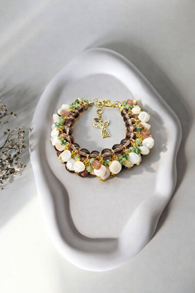 PORSE Sedefli ve Çilek Kuvars Taşlı Melek Charmlı El Yapımı Süslü Ayarlanabil...