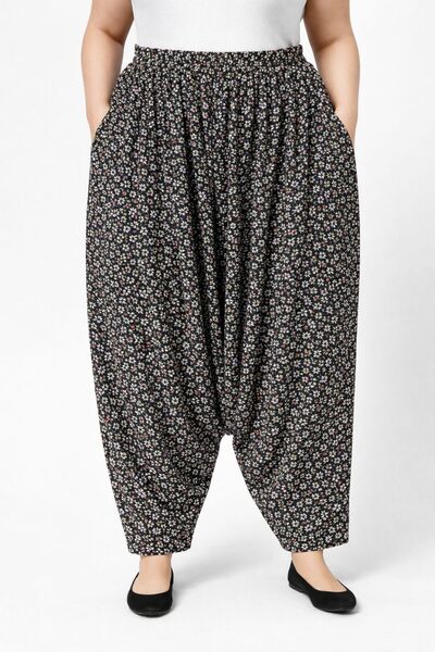 sinankardeşler Kadın Büyük Beden Lastikli Cepli Desenli Şalvar