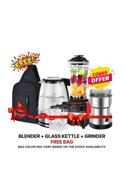 Generic حقيبة كتف مجانية مع طقم مطبخ 3 في 1: خلاط 2 في 1 (1.5 لتر) + مفرمة بس...