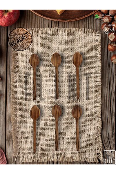 FLINT Zeytin ağacı el yapımı tahta ahşap çay kaşığı 6'lı ahşap çay kaşığı 11cm