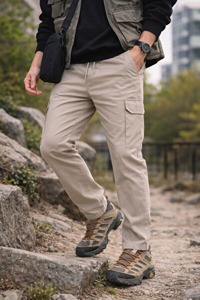 Souris Erkek Kargo Pantolon Rahat Kalıp Pamuklu 6 Cepli İpli Lastikli Bel Taş...