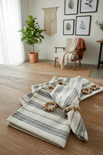 NDC HOME 6-dijelni set sivih, debelih salveta Prugasto Lan - sa kopčom kao po...