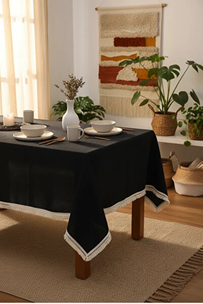 NDC HOME Premium Siyah Keten Pasalı Masa Örtüsü
