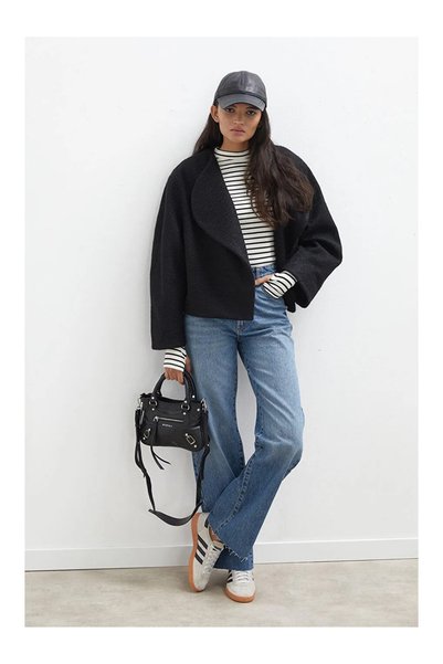 Perryes Qulıne Women's Short Melton Coat Black