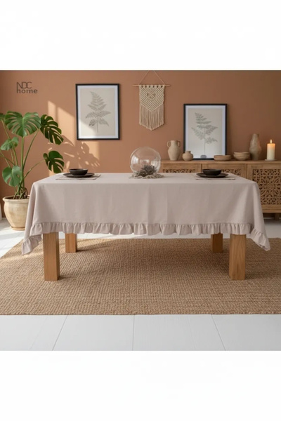 NDC HOME مفرش طاولة من الكتان باللون البيج