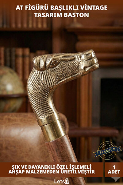 Letsii Ahşap Saplı Pirinç Baston Şık ve Dayanıklı Dekoratif İşlemeli Baston