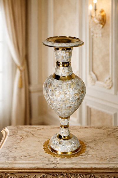 Handmade ESTERHOMEDECOR Sedef kaplama pirinç vazo 45cm