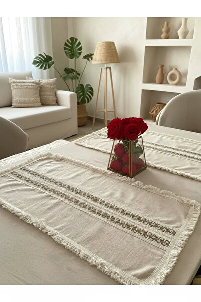 NDC HOME Cremă de in brut, pachet de 2 alergători vintage (40 x 80)