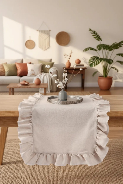 NDC HOME Nabrani BEŽ laneni stolnjak