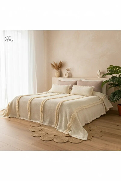 NDC HOME Battal Boy Крем-в'язане покривало з мереживом і бахромою - 240x260