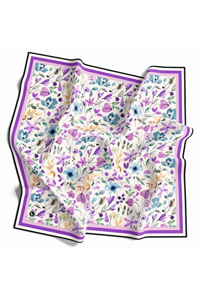 VİOLLA Kristal Bahar Çiçekleri Desenli Mor Renkli 90x90 Eşarp (İpek İçermez) ...