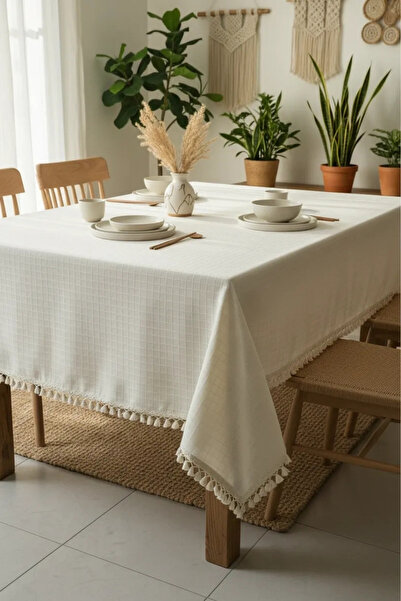 NDC HOME منقوشة كريم بوم بوم مفرش المائدة