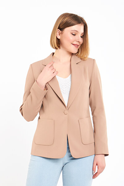 Blue Black Krem Kadın Günlük Spor Ceket, astarlı, cepli, regular kalıbıyla