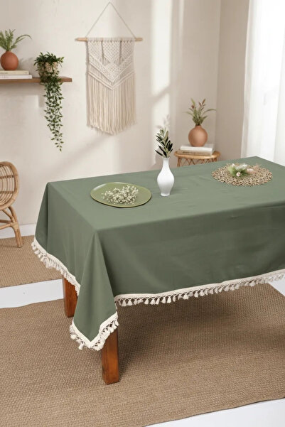 NDC HOME Τραπεζομάντηλο Premium Λινό Χακί Πομπόν