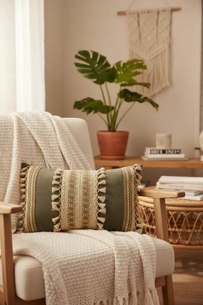 NDC HOME Husă de pernă din dantelă triplă maro din in gri